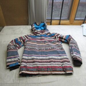 Roxy Jacket Womens Medium Blue Aztec Fair Isle Southwestern Waterproof Insulated